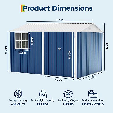 ANIXOL 10x8 FT Outdoor Metal Storage Shed
