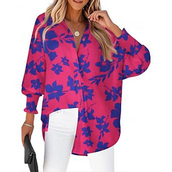 Zeagoo Women's Striped Printed Lantern Long Sleeve Blouses Smocked Cuff Business Work Tops
