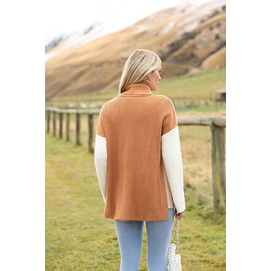 Zeagoo Women's Turtleneck Sweater, Color Block Knit Long Sleeve Lightweight Pullover