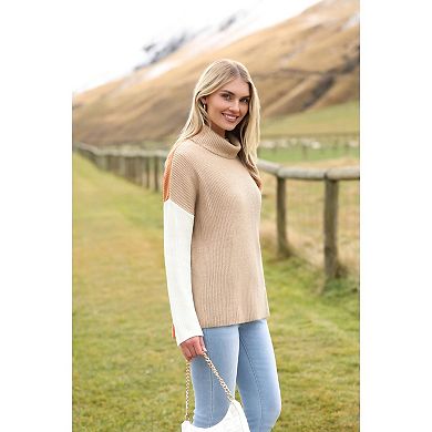 Zeagoo Women's Turtleneck Sweater, Color Block Knit Long Sleeve Lightweight Pullover