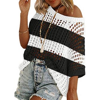 Zeagoo Women's Swimsuit Coverup Crochet Sweater Tops Lightweight Short Sleeve Summer Clothes