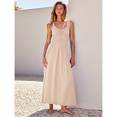 Women's Sleeveless Square Neck Maxi Dress Smocked Boho Flowy A-Line Beach Summer Casual