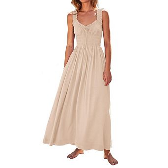 Women's Sleeveless Square Neck Maxi Dress Smocked Boho Flowy A-Line Beach Summer Casual