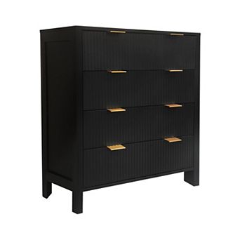 Fluted 4 Drawer Dresser with Gold Handles, Tall Farmhouse Storage Cabinet