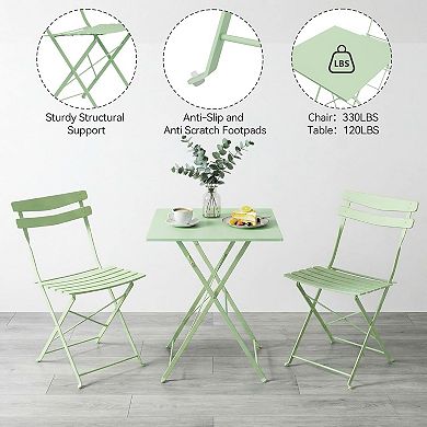 3 Piece Folding Patio Bistro Set, Patio Table & Chairs, No Assembly, Balcony Garden