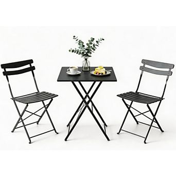 3 pc Folding Patio Bistro Set, Patio Table & Chairs, No Assembly, Balcony Garden