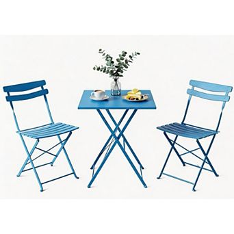 3 pc Folding Patio Bistro Set, Patio Table & Chairs, No Assembly, Balcony Garden