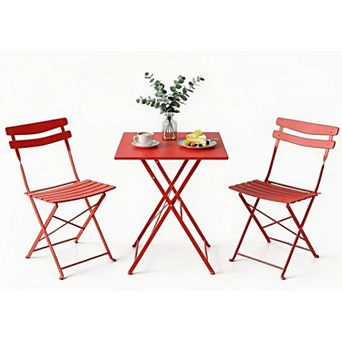 3 pc Folding Patio Bistro Set, Patio Table & Chairs, No Assembly, Balcony Garden