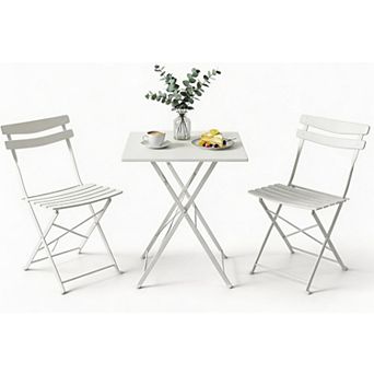 3 pc Folding Patio Bistro Set, Patio Table & Chairs, No Assembly, Balcony Garden