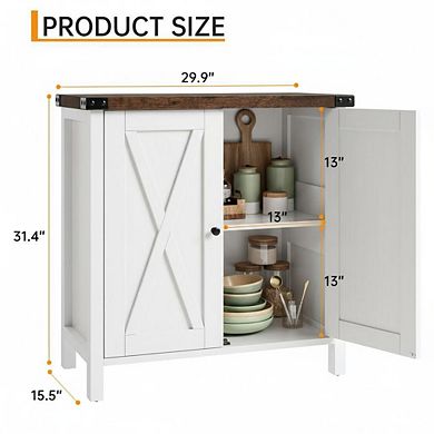 Farmhouse Entryway Storage Cabinet with Barn Doors and Adjustable Shelf, Rustic Sideboard Console