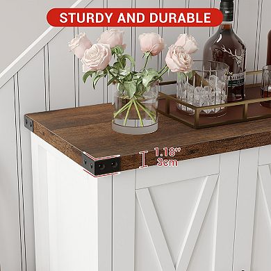 Farmhouse Entryway Storage Cabinet with Barn Doors and Adjustable Shelf, Rustic Sideboard Console