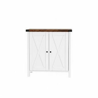 Farmhouse Entryway Storage Cabinet with Barn Doors and Adjustable Shelf, Rustic Sideboard Console