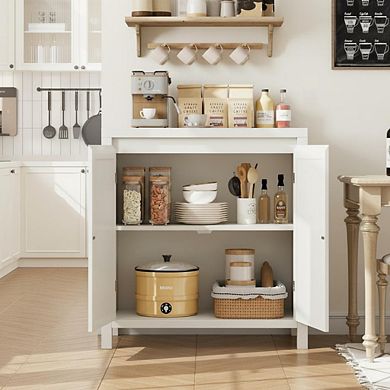 Boho Rattan Accent Storage Cabinet with Doors, Adjustable Shelves Sideboard Buffet for Living Room