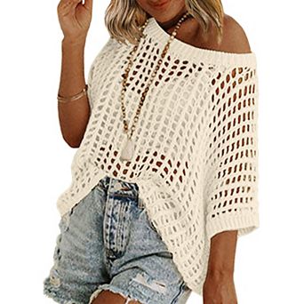 Zeagoo Women's Swimsuit Coverup Crochet Sweater Tops Lightweight Short Sleeve Summer Clothes