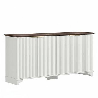 61" Modern Fluted Buffet Cabinet, 4 Door Sideboard with Adjustable Shelves