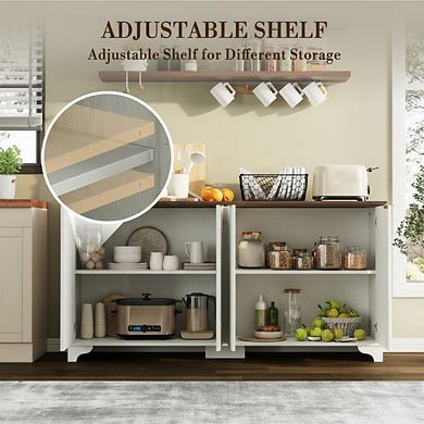 61" Modern Fluted Buffet Cabinet, 4 Door Sideboard with Adjustable Shelves