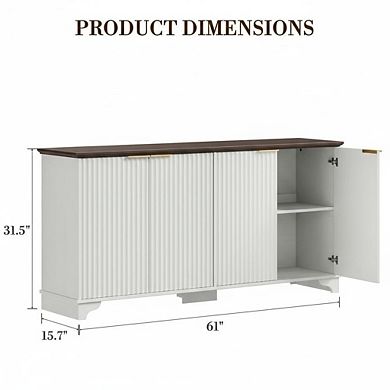 61" Modern Fluted Buffet Cabinet, 4 Door Sideboard with Adjustable Shelves