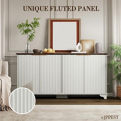 61" Modern Fluted Buffet Cabinet, 4 Door Sideboard with Adjustable Shelves