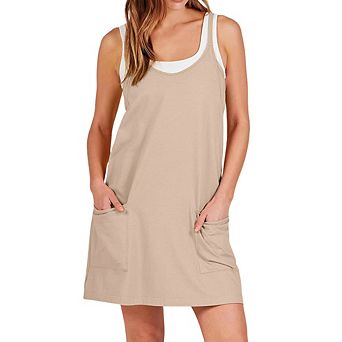 Women's Two Piece Look Cami Dress, Casual Sleeveless Mini Dress with Pockets for Daily Beach