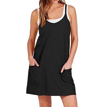 Women's Two Piece Look Cami Dress, Casual Sleeveless Mini Dress with Pockets for Daily Beach