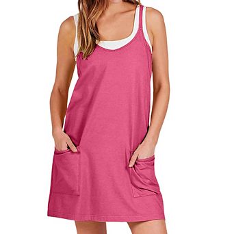 Women's Two Piece Look Cami Dress, Casual Sleeveless Mini Dress with Pockets for Daily Beach