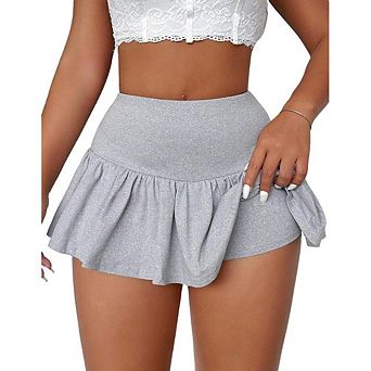 Women's High-Waist Skater Skirt Stretchy A-Line with Built-in Shorts for Casual Streetwear
