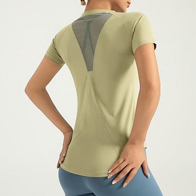 Womens Athletic Shirts Short Sleeve Crew Neck Tshirts for Yoga Gym