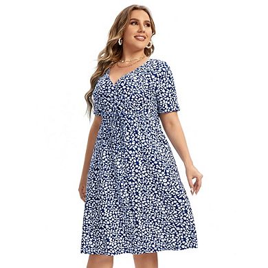 Women Plus Size Comfortable Flattering Fit Dress Drawstring Short Sleeve Dress