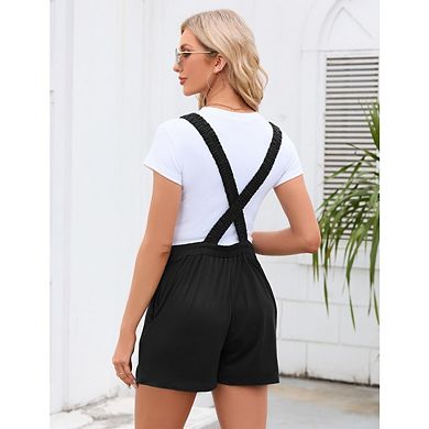 Women's Maternity Overalls Shorts Pregnancy Casual Sleeveless Jumpsuits With Pocket