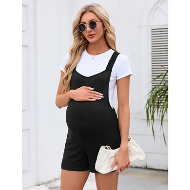 Women's Maternity Overalls Shorts Pregnancy Casual Sleeveless Jumpsuits With Pocket
