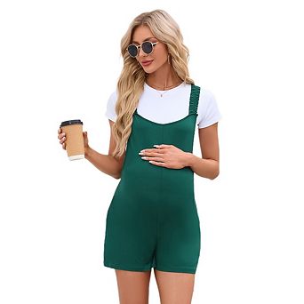 Women's Maternity Overalls Shorts Pregnancy Casual Sleeveless Jumpsuits With Pocket