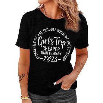 Womens Girls Trip T Shirt Funny Letter Print Short Sleeve Tee Travel Weekend Friend Getaway