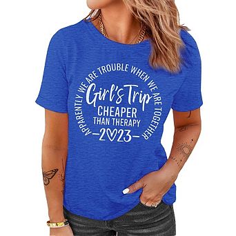 Womens Girls Trip T Shirt Funny Letter Print Short Sleeve Tee Travel Weekend Friend Getaway