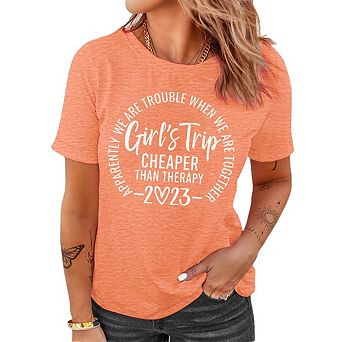 Womens Girls Trip T Shirt Funny Letter Print Short Sleeve Tee Travel Weekend Friend Getaway