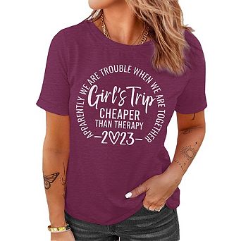Womens Girls Trip T Shirt Funny Letter Print Short Sleeve Tee Travel Weekend Friend Getaway