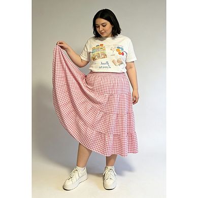Womens Plus Size Midi Long Skirt Patchwork Plaid Tiered Ruffle Hem Casual Summer Vacation Outfits