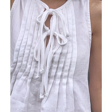 Women's Pleated Babydoll Top Sleeveless Bow Front Tie Coquette Style Summer Shirt