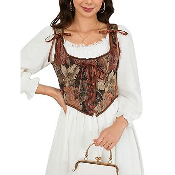 Women's Vintage Floral Lace Up Corset Top Elegant Casual Wear