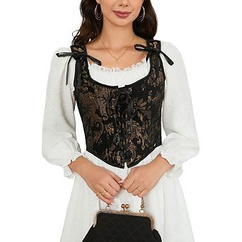Women's Vintage Floral Lace Up Corset Top Elegant Casual Wear