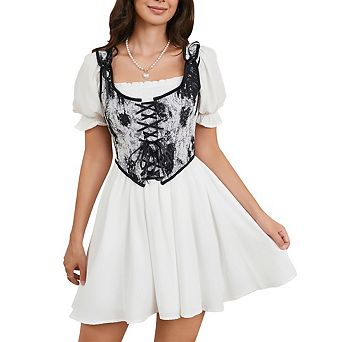 Women's Vintage Floral Lace Up Corset Top Elegant Casual Wear
