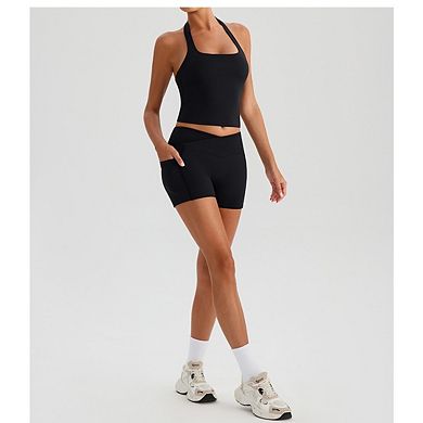 Women's Halter Neck Yoga Bra Backless Crop Sleeveless Summer Gym Top for High Intensity Training