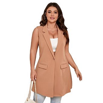 Women's Plus Size Sleeveless Blazer Vest Single Button Casual Work Office Jacket Vests with Pockets