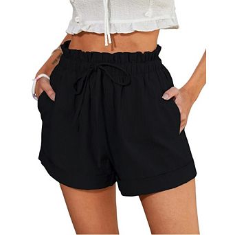 Women's High-Waist Drawstring Ruffle Shorts Comfy Wide-Leg Lounge Wear for Beach & Cruise