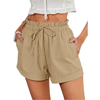 Women's High-Waist Drawstring Ruffle Shorts Comfy Wide-Leg Lounge Wear for Beach & Cruise