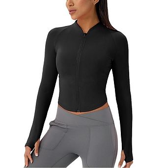 Women's Lightweight Full Zip Running Track Jacket Stand Collar Workout Slim Fit Yoga Sportwear