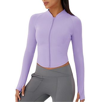 Women's Lightweight Full Zip Running Track Jacket Stand Collar Workout Slim Fit Yoga Sportwear