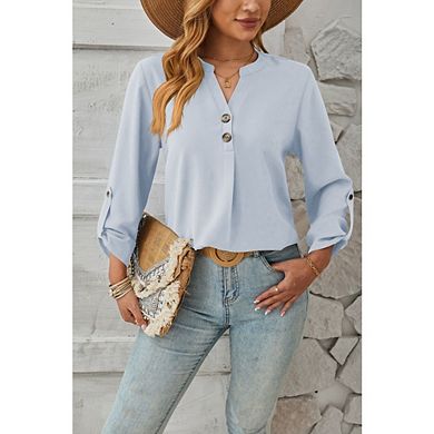 Women's Long Sleeve Henley Shirts Casual Work Office Blouses
