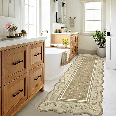 Area Rugs Scalloped Edge Rug Neutral Washable Bedroom Under Bed Rug Foldable Entryway Rugs