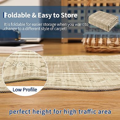 Area Rugs Scalloped Edge Rug Neutral Washable Bedroom Under Bed Rug Foldable Entryway Rugs