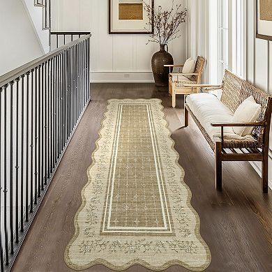 Area Rugs Scalloped Edge Rug Neutral Washable Bedroom Under Bed Rug Foldable Entryway Rugs
